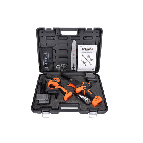 Set de poda: tijera 40mm + sierra 8" + pértiga 1,5-2,1m 21v anova
